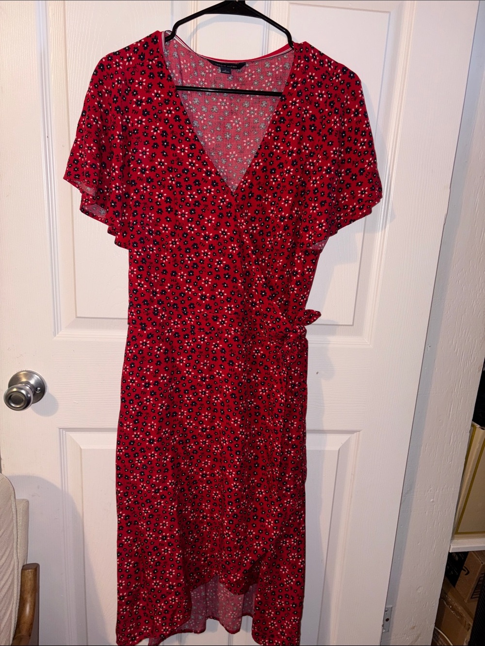 Tommy Hilfiger Red Floral Wrap-Style Midi Dress Size M